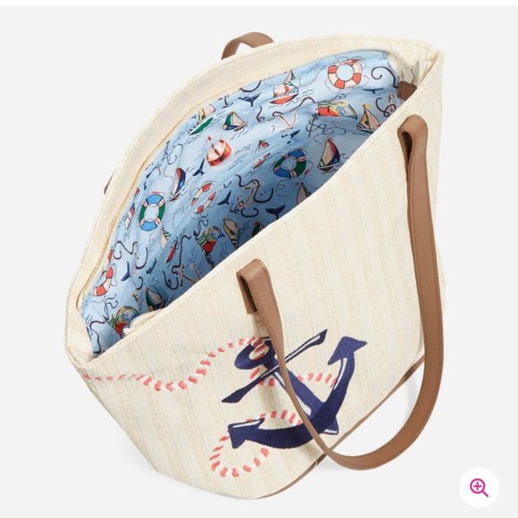Vera Bradley Straw Tote Bag Regatta Anchor Navy NWT - Picture 3 of 9